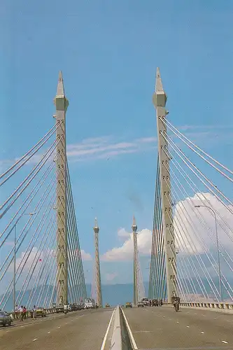 1052 - Malaysia - Penang Bridge , Schrägseilbrücke , Brücke , Gelugor , Seberang Perai  - gelaufen 1990