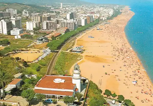 1054 - Spanien - Calella , Ansicht aus der Luft auf den Strand - gelaufen 1985