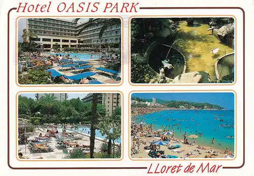 1066 - Spanien - Catalunya , Lloret de Mar , Costa Brava , Hotel Oasis Park , Girona , Strand , Springbrunnen - gelaufen 1998