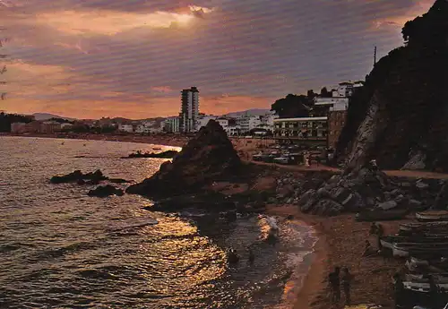 1068 - Spanien - Lloret de Mar , Costa Brava , Küste , Felsen , Sonnenuntergang - gelaufen