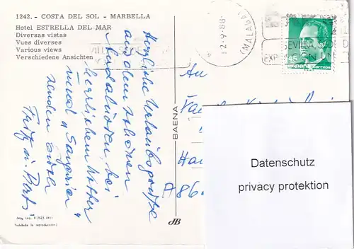 1072 - Spanien - Marbella , Costa del Sol , Hotel Estrella del Mar , Mehrbildkarte - gelaufen 1988