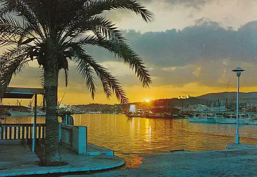 1082 - Spanien - Palma de Mallorca , Baleares , Atardecer en la Bahia , Dämmerung in der Bucht - gelaufen 1975