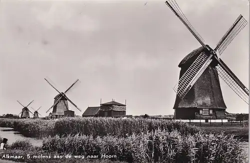 1117 - Holland - Alkmaar , Mühlen auf dem Weg nach Hoorn , Windmühlen - gelaufen 1965