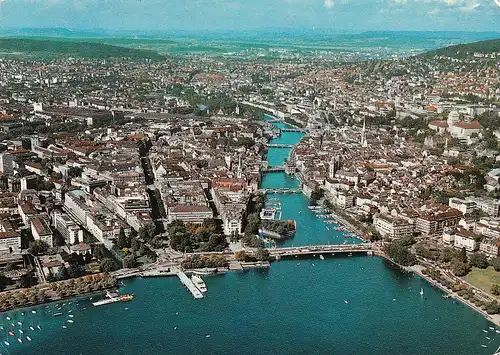 1135 - Schweiz - Suisse , Switzerland , Zürich , Panorama aus der Luft - gelaufen 1974