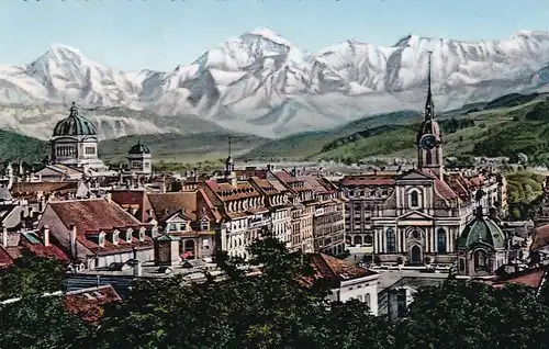 1139 - Schweiz - Suisse , Switzerland , Bern mit Mönch und Jungfrau - gelaufen 1956