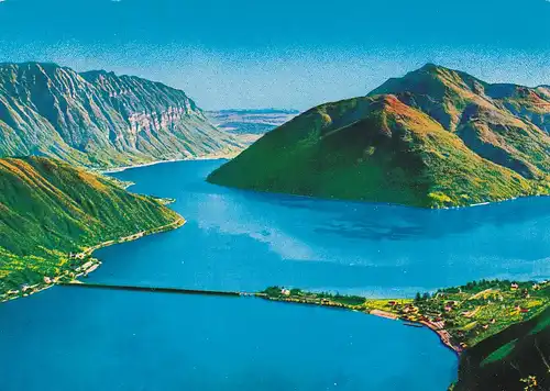 1151 - Schweiz - Suisse , Switzerland , Tessin , Lago di Lugano , Ponte di Melide , Seedamm , Staudamm - gelaufen 1970