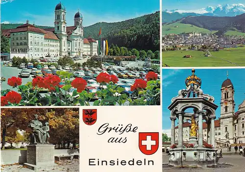 1152 - Schweiz - Suisse , Switzerland , Schwyz , Einsiedeln , Glarneralpen , Paracelsusdenkmal , Marienbrunnen - gelaufen 1976