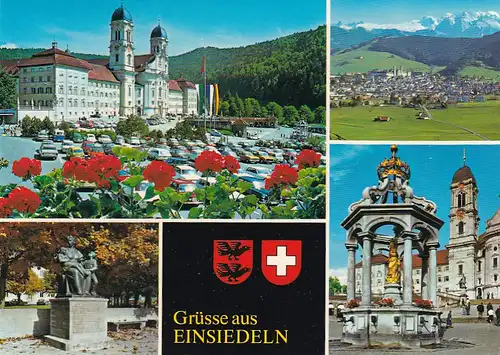 1157 - Schweiz - Suisse , Switzerland , Einsiedeln , Schwyz , Einsiedeln , Glarneralpen , Paracelsusdenkmal , Marienbrunnen - gelaufen