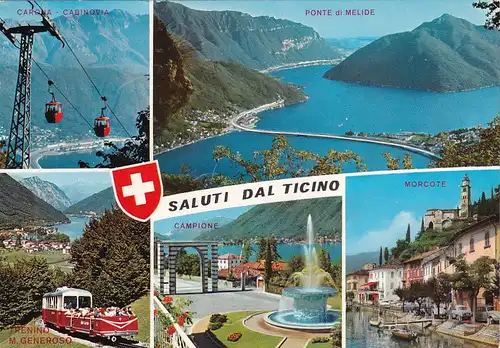 1163 - Schweiz - Suisse , Switzerland , Tessin , Ticino , Luganersee , Morcote , Campione , Seilbahn , Brunnen ,  - gelaufen 1975