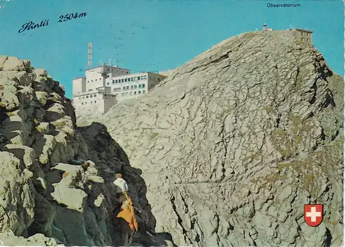 1166 - Schweiz - Suisse , Switzerland , Appenzell Ausserrhoden , Bergstation u. Restaurant der Säntis Schwebebahn , Fernsehsender , Observatorium , Lisengratweg - gelaufen 1961