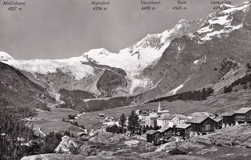 1178 - Schweiz - Suisse , Switzerland , Wallis , Saas Fee , Feegletscher , Alpbühel , Täschhorn , Dom , Lenzspitze - gelaufen 1967