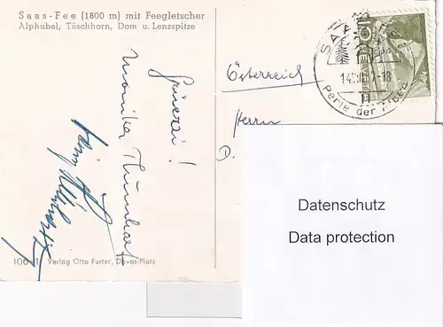 1178 - Schweiz - Suisse , Switzerland , Wallis , Saas Fee , Feegletscher , Alpbühel , Täschhorn , Dom , Lenzspitze - gelaufen 1967