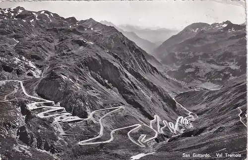 1180 - Schweiz - Suisse , Switzerland , Tessin , Uri , Tremolastraße , Gotthardpass , San Gottardo , Val Tremola - gelaufen 1959