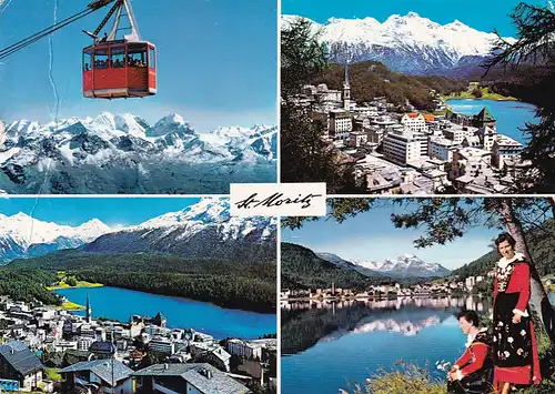 1189 - Schweiz - Suisse , Switzerland , Graubünden , St. Moritz , Tracht , Seilbahn - gelaufen 1975