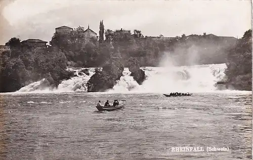 1192 - Schweiz - Suisse , Switzerland , Schaffhausen , Neuhausen am Rheinfall , Hotel Schlössli Wörth , Wasserfall , Boot - gelaufen 1955