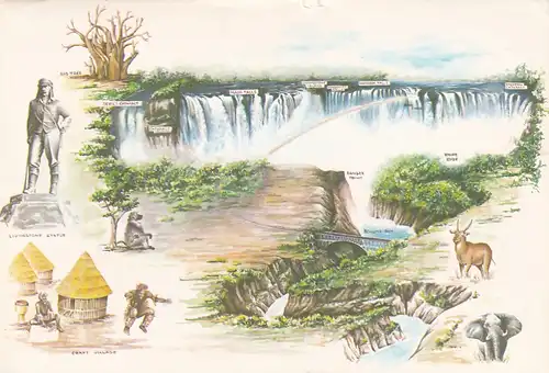 1215 - Rhodesien - Rhodesia , Victoria Falls , Cataract Island , Livingstone Island , Horseshoe , Rainbow Falls , Wasserfall - gelaufen 1977