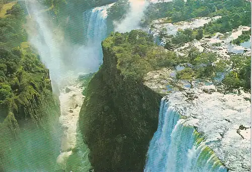 1244 - Rhodesien - Rhodesia , Victoria Falls , Devil`s Cataract , Livingstone Island , Rain Forest in the dry season , Wasserfall - gelaufen 1978