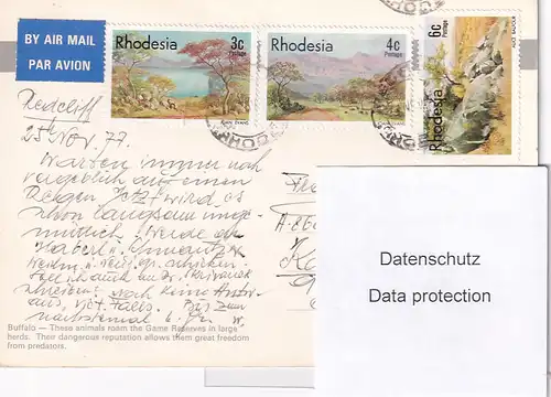 1249 - Rhodesien - Rhodesia , Buffalo , Tiere - gelaufen 1977