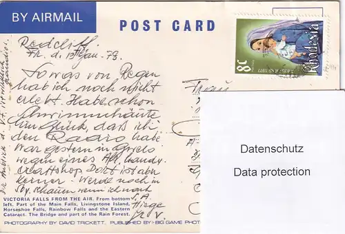 1272 - Rhodesien - Rhodesia , Victoria Falls , from bottom left , main Falls , Livingstone Island , Horseshoe Falls , Rainbow Falls , Eastern Cataract , Bridge , Brücke - gelaufen 1978
