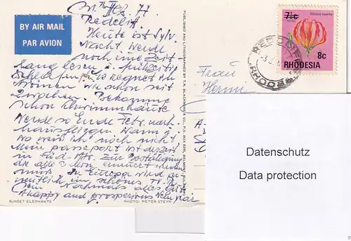 1296 - Rhodesien - Rhodesia , Elephants , Tiere - gelaufen 1977