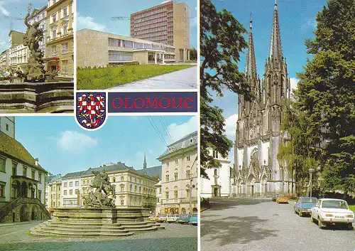1347 - Tschechoslowakei - Czechoslovakia , Czech , Olomouc , Olmütz , Mehrbildkarte , Auto , Kirche - gelaufen
