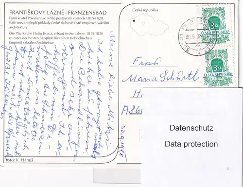 1352 - Tschechische Republik - Czech , Frantiskovy Lazne , Franzensbad , Pfarrkirche Heilig Kreuz - gelaufen 1998