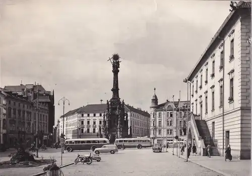 1356 - Tschechoslowakei - Czechoslovakia , Czech , Olomouc , Olmütz , Ansicht Stadt , Brunnen , Bus , Auto , Motorrad - gelaufen 1964