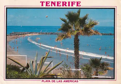 1370 - Spanien - Spain , Teneriffa , Playa de Las Americas , Strand - gelaufen 1990