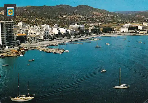 1384 - Spanien - Spain , Ibiza , Isla Blanca , San Antonio Abad , Hafen , Boot - gelaufen 1975