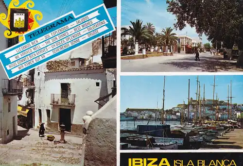 1385 - Spanien - Spain , Ibiza , Isla Blanca , Calle tipica , Drasaneta , Santa Eulalia del Rio , Club Nautico - gelaufen 1981