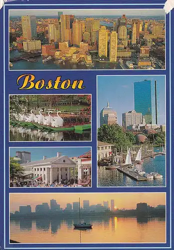 1403 - USA - Massachusetts , Boston , Public Garden , Charles River , Hancock Tower , Mehrbildkarte - gelaufen 1999
