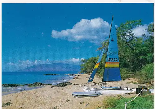 1417 - USA - Hawaii , Maui , Wailea Beach , Segelboot - gelaufen 1993