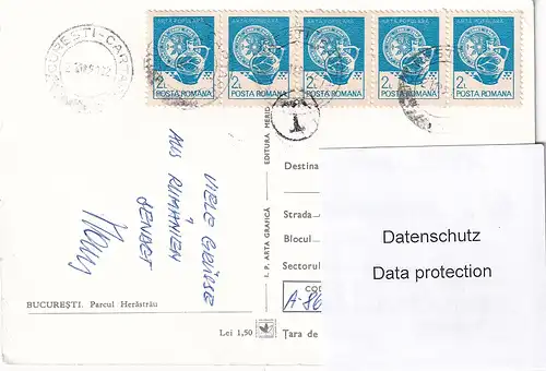 1447 - Rumänien - Romania , Bukarest , Bucuresti , Parcul Herastrau , Mehrbildkarte - gelaufen 1991