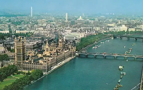 1456 - Großbritannien - London , Hous of Parliament , Thames , Themse , Westminster Bridge , Embankment , Brücke - gelaufen 1974