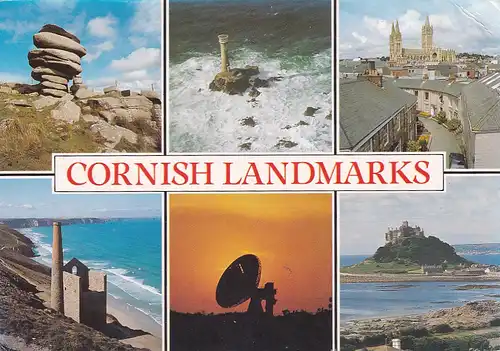 1468 - Großbritannien - Cornish Landmarks , Cheesewring , Longships Lighthouse , Truro Wheal Coates Mine , Goonhily Downs , Mehrbildkarte - gelaufen 1999