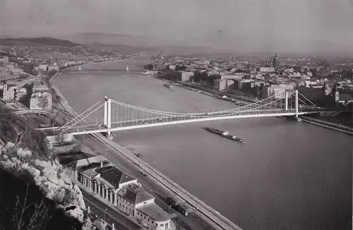 1513 - Ungarn - Budapest , Erzsebet hid , Elisabethbrücke , Donau , Brücke - gelaufen 1965