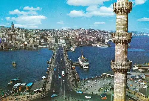 1531 - Türkei - Turkey , Istanbul , Galata köprüsünden umumi bir görünüs , Galatabrücke , Brücke - gelaufen 1989