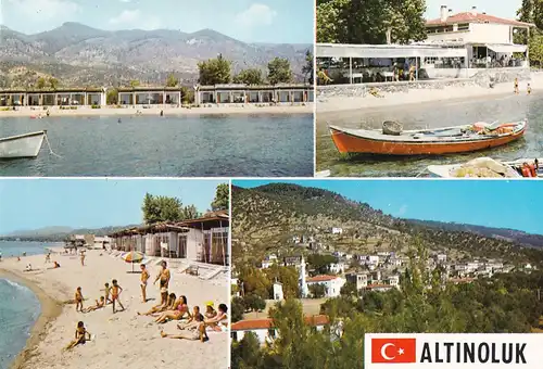 1536 - Türkei - Türkiye , Altinoluk , Edremit , Motel Akcam , Strand , Boot - gelaufen