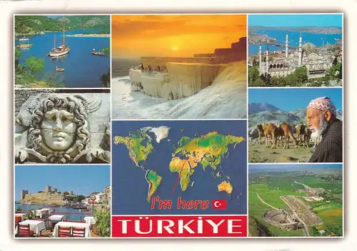 1553 - Türkei - Turkey , Ölüdeniz , Meduse , Bodrum , Pamukkale , Sülemaniye Mosque , Mehrbildkarte - gelaufen 2003