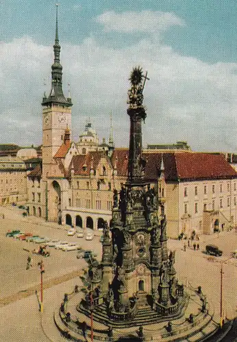 1605 - Tschechoslowakei - Czechoslovakia , Olomouc , Olmütz , Radnice , Dreifaltigkeitssäule , Rathaus - gelaufen