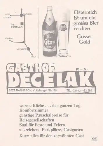 1627 - Österreich - Austria , Steiermark , Bärnbach , Gasthof Decelak Werbekarte - nicht gelaufen