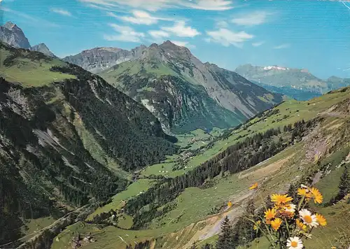 1691 - Schweiz - Klausenpasshöhe , Blick ins Schächental mit großen Spitzen und Urirotstock - gelaufen 1966