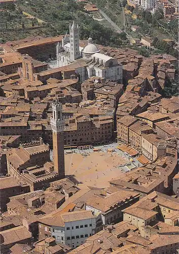 1734 - Italien - Siena , Piazza del Campo , Mangia Turm , Torre , Kathedrale , Cattedrale - gelaufen 1990