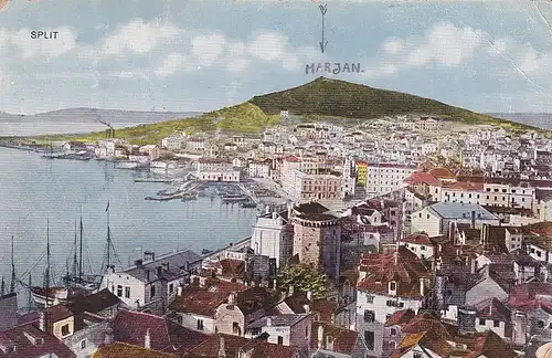 1903 - Jugoslawien - Kroatien , Split , Panorama Hafen - gelaufen 1925