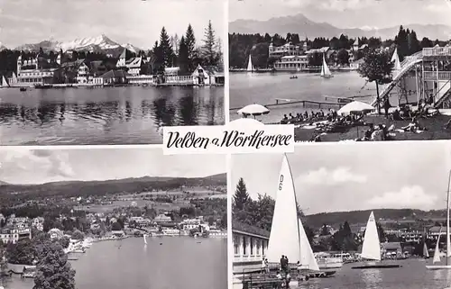 1951 - Österreich - Kärnten , Velden am Wörthersee , Mehrbildkarte , Strandbad , Segelboot - gelaufen 1957
