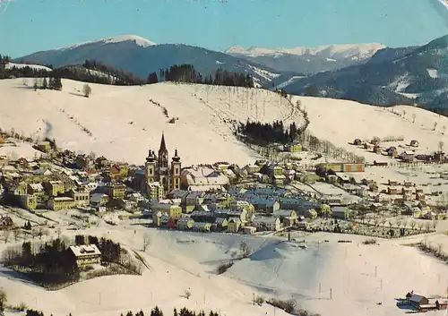 1959 - Österreich - Steiermark , Mariazell mit Schneealpe , Basilika , Winter - gelaufen