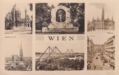 2019 - Österreich - Wien , Karlskirche , Stadtpark , Rathaus , Graben , Stephanskirche , Mehrbildkarte - nicht gelaufen