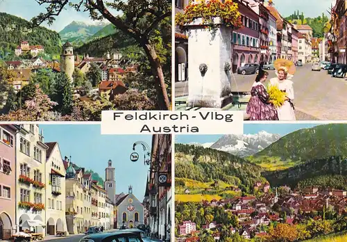 2215 - Österreich - Vorarlberg , Feldkirch , Mehrbildkarte , Brunnen - gelaufen 1967