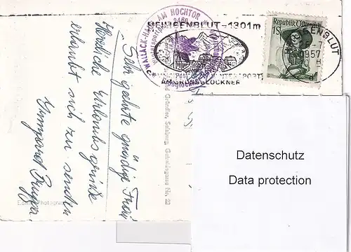 2518 - Österreich - Großglockner Hochalpenstraße , Parkplatz Roßbach mit Großglockner , Auto - gelaufen 1957