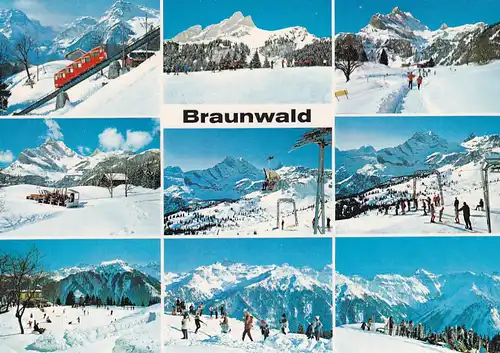 2701 - Schweiz - Glarus , Braunwald , Wintersport , Mehrbildkarte - gelaufen 1972
